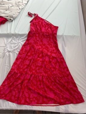 Women’s Asymmetrical One-Shoulder Pink Floral Dress